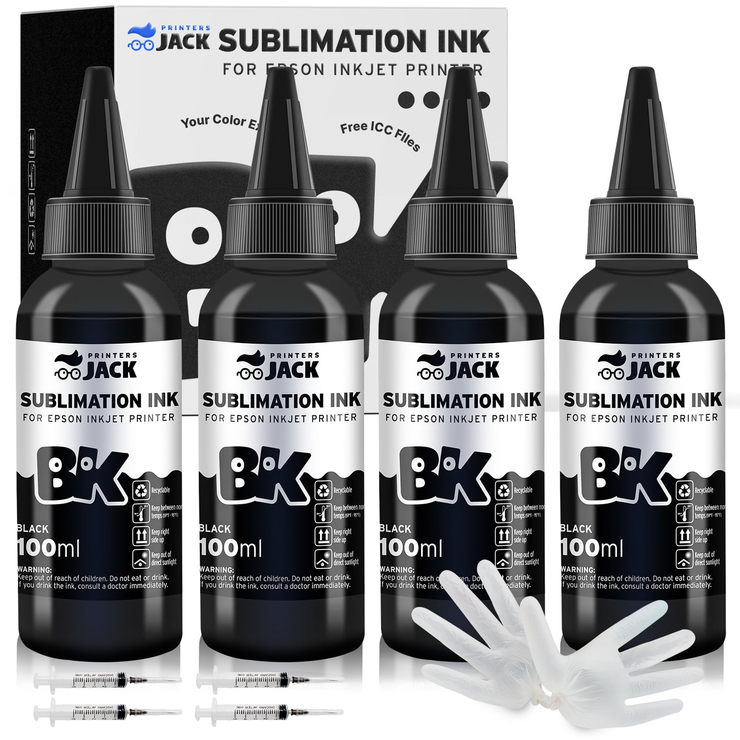 Black Printers Jack 4 Pack 400ML Sublimation Ink Replacement Colors