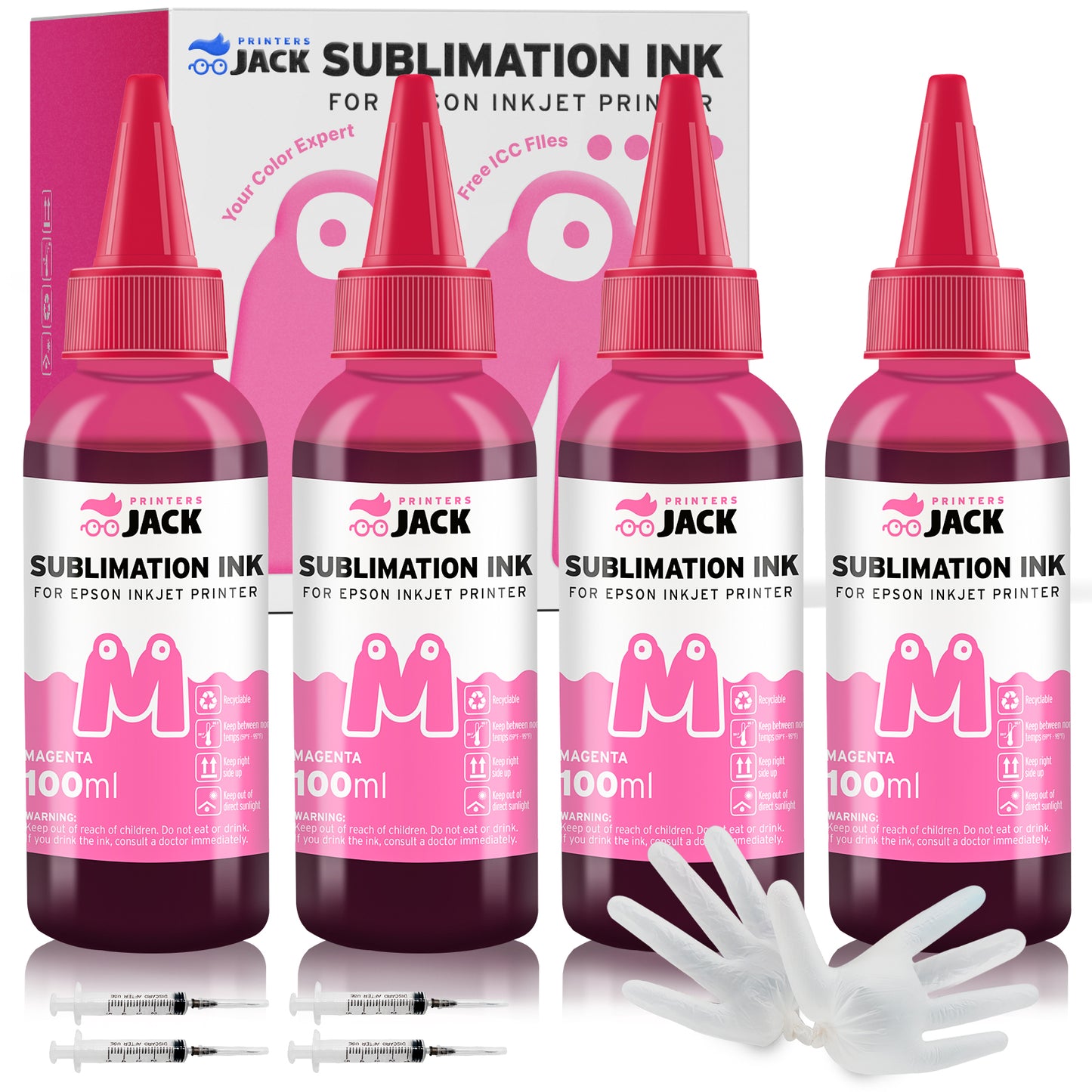 Magenta Printers Jack 4 Pack 400ML Sublimation Ink Replacement Colors