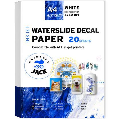 White Inkjet Waterslide Paper A4 (8.3" x 11.7") - printers-jack