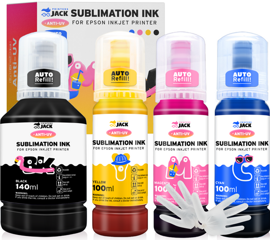 MultiColor 4x100ml Sublimation Refill for Epson EcoTank Supertank Printers extra Black Ink