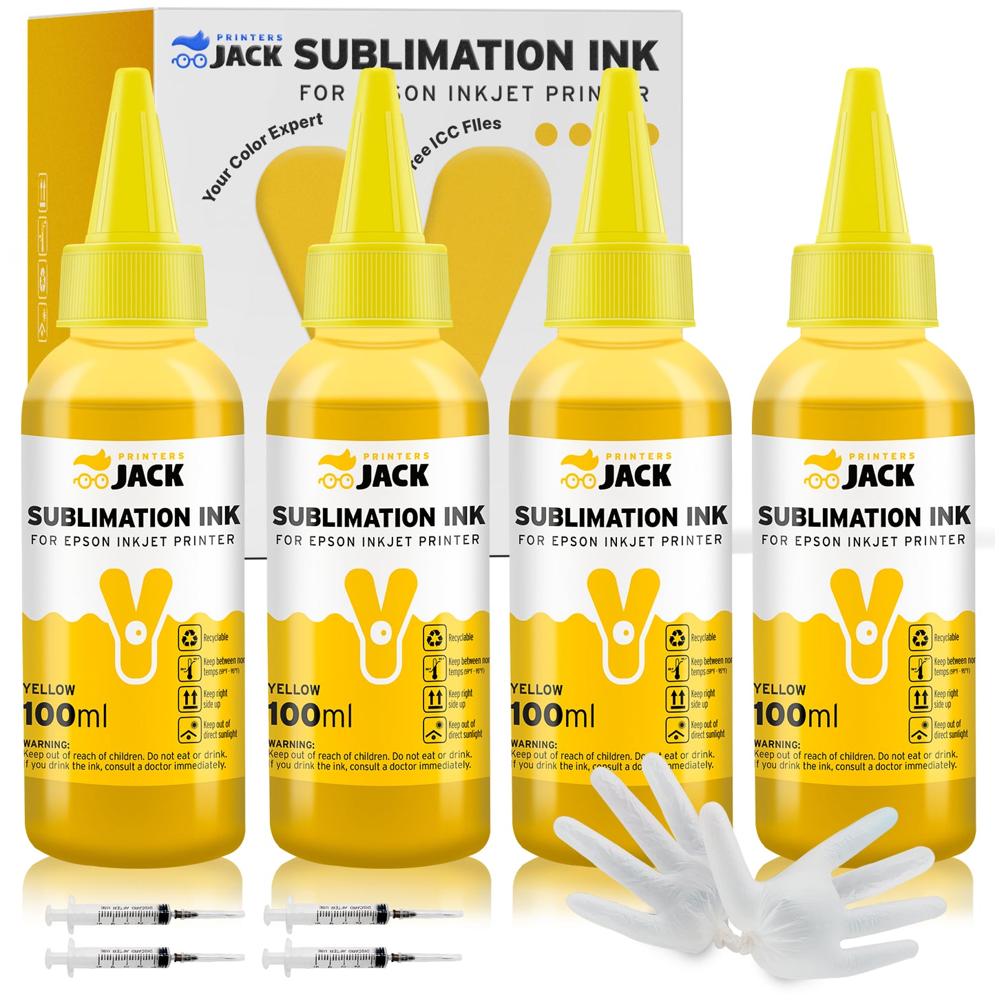 Yellow Printers Jack 4 Pack 400ML Sublimation Ink Replacement Colors - printers-jack