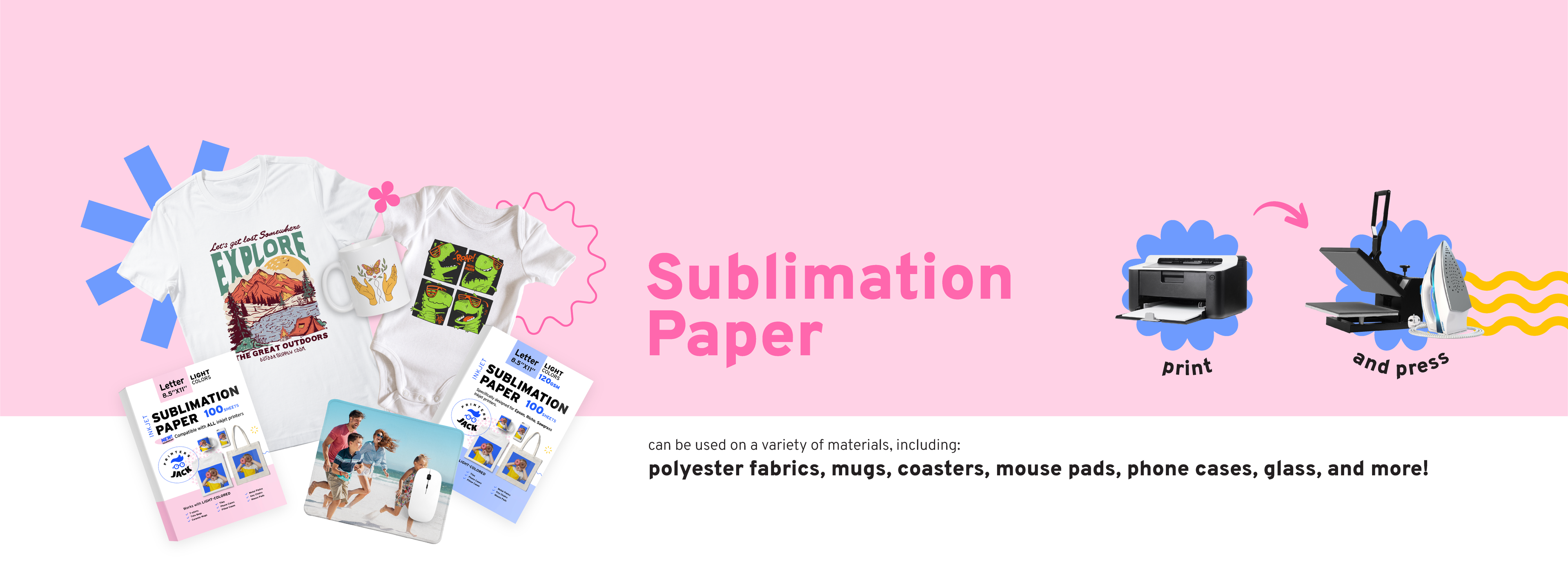 text: sublimation paper; image: sublimation paper and DIY projects made with sublimation paper 