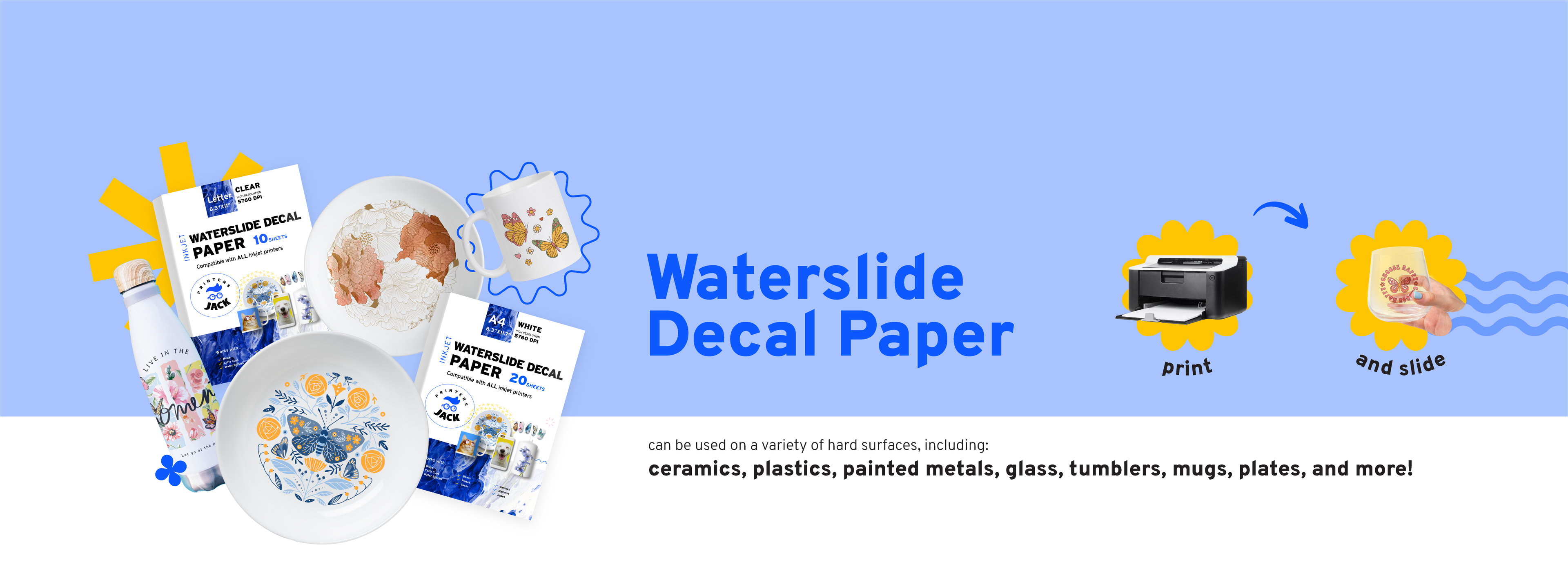 text: waterslide decal paper; image: waterslide paper and DIY projects made with waterslide paper 