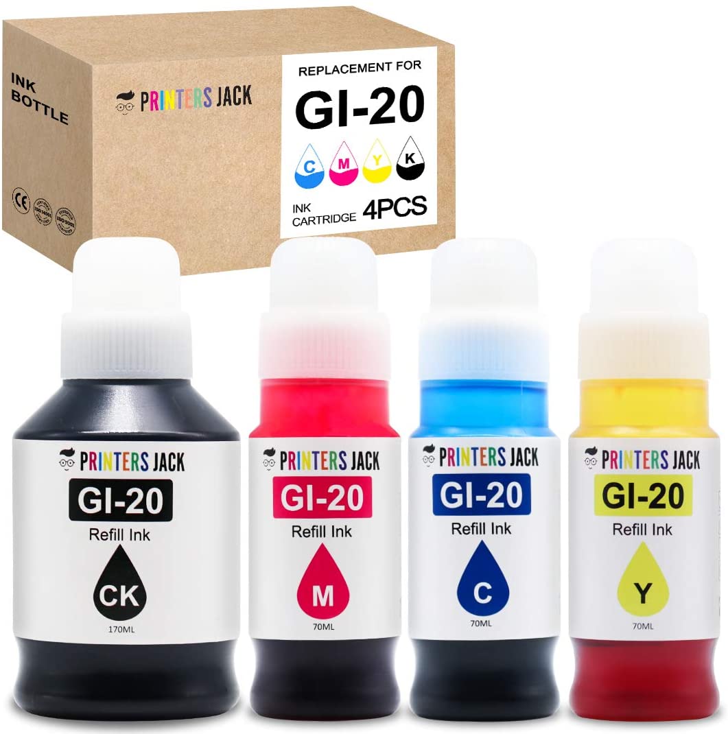 Printers Jack Compatible Canon GI-20 GI20 Refill Ink Bottles Kit for Canon PIXMA G5020 G6020 G7020 MegaTank Printers