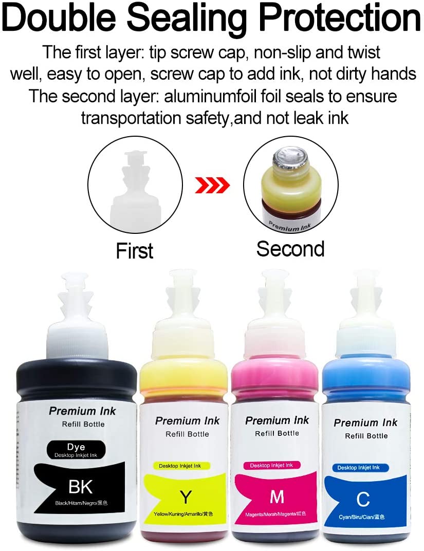 Refill Ink for Epson T-Series & EcoTank & Expression & WorkForce [Upgraded]