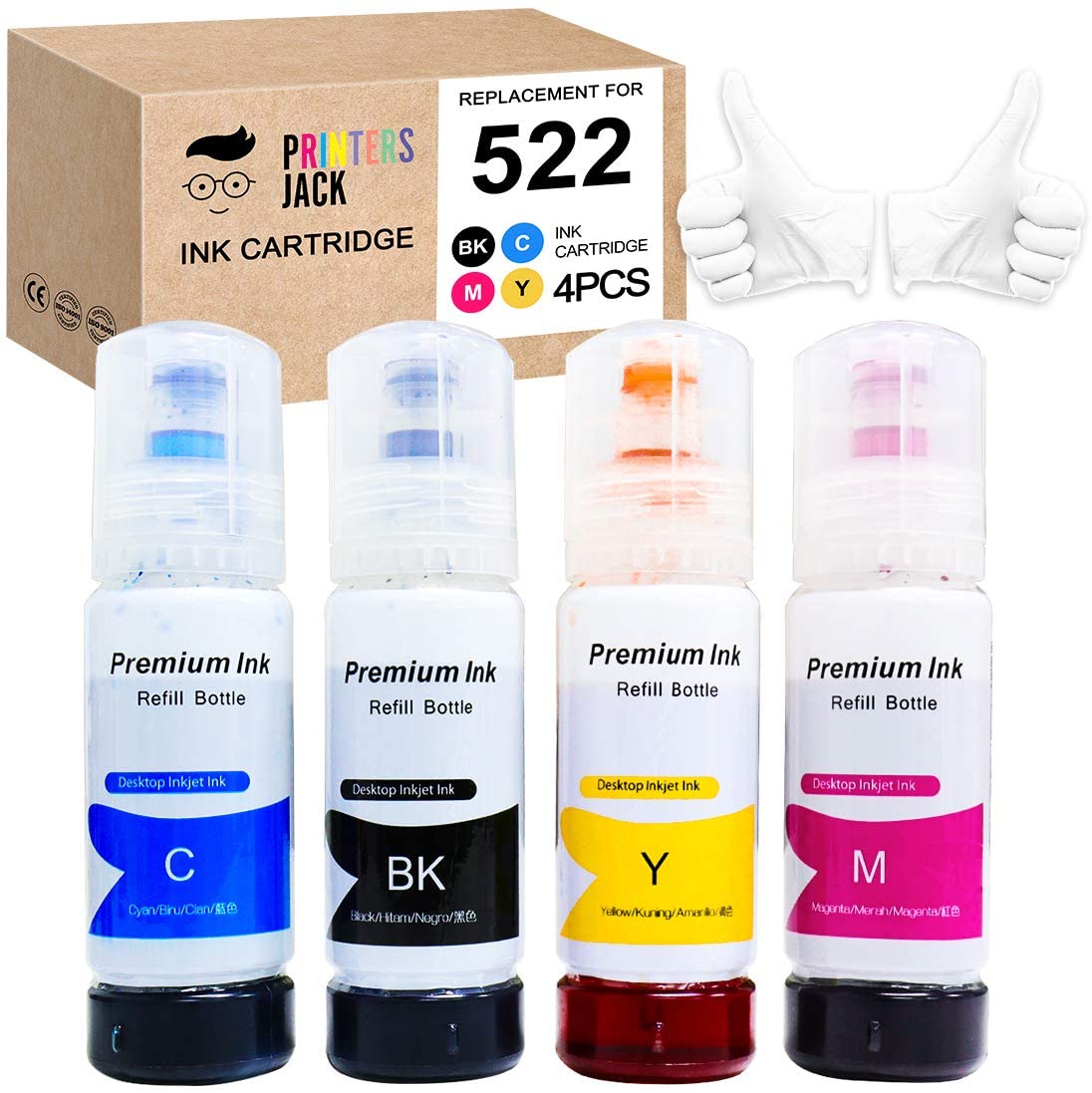 Printers Jack Compatable Epson T522 Refill Ink Bottle Kit for Epson EcoTank ET-2720, ET-4700