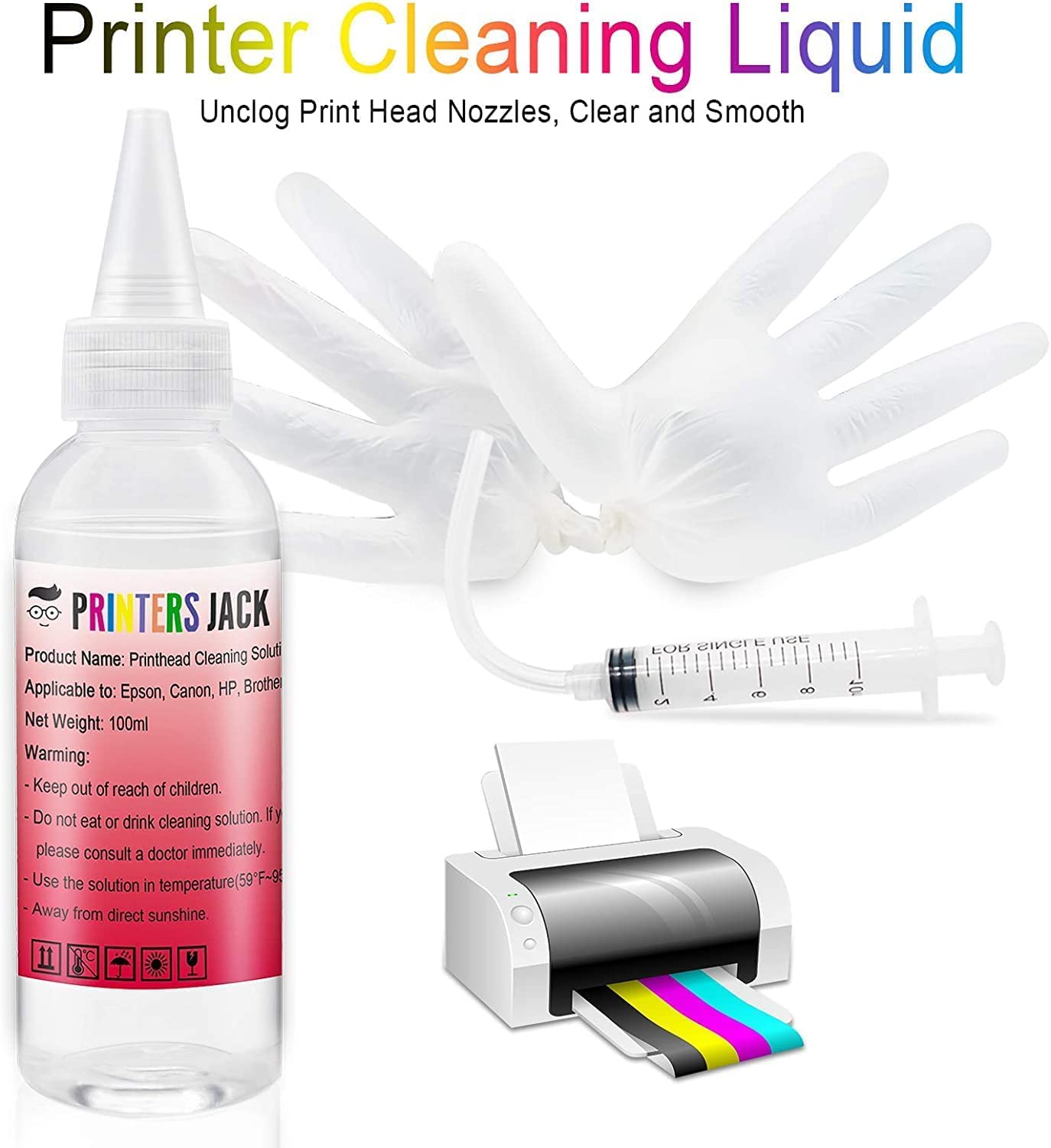 Printers Jack Printhead Cleaning Kit Nozzle Solution for Brother HP Officejet 8610 8600 8620 6600 5520 6500 6700 Canon Pro 10 Pro 100 MX922 Brother MG7120 MG6320 Inkjet Printers