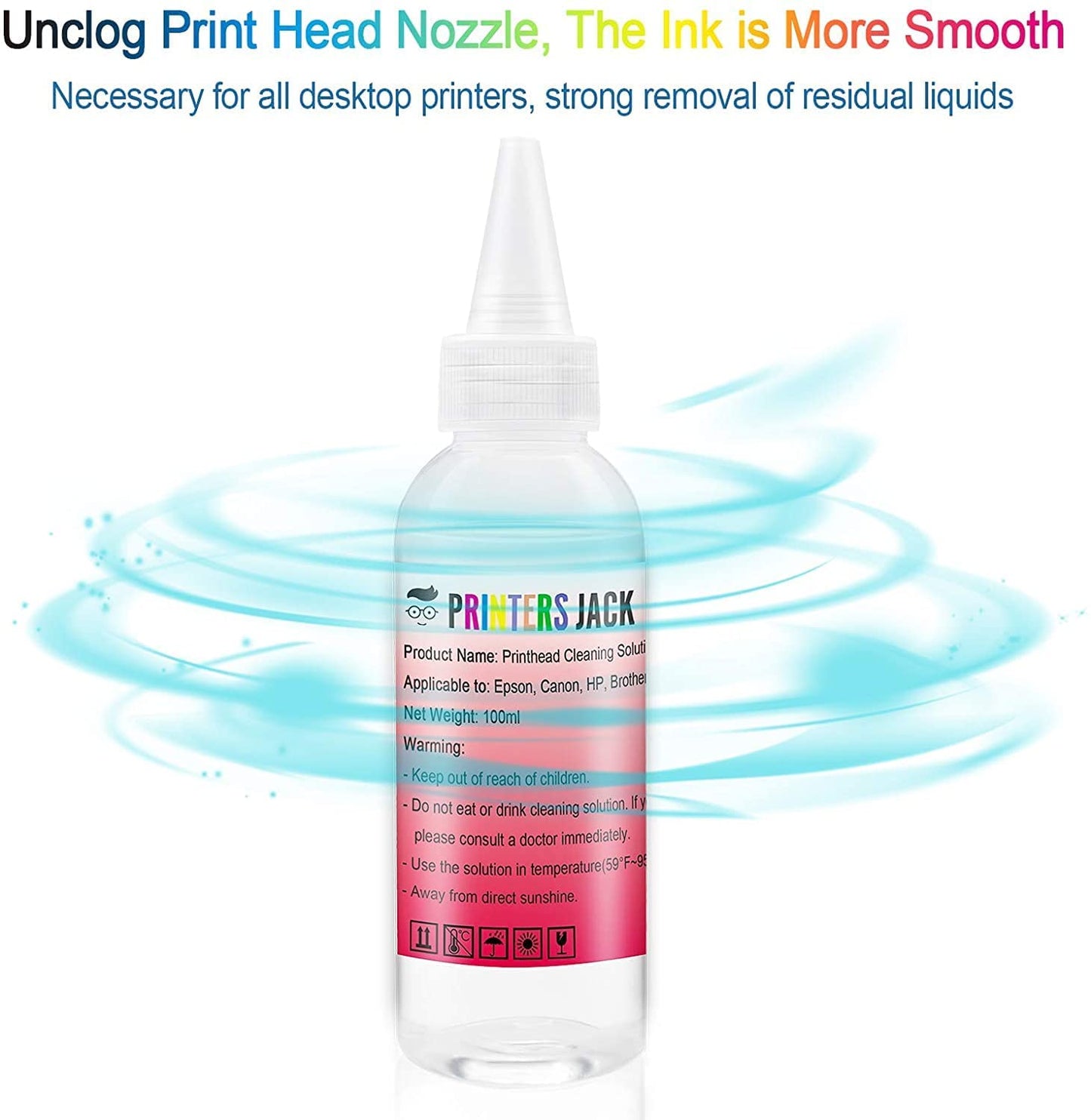Printers Jack Printhead Cleaning Kit Nozzle Solution for Brother HP Officejet 8610 8600 8620 6600 5520 6500 6700 Canon Pro 10 Pro 100 MX922 Brother MG7120 MG6320 Inkjet Printers - printers-jack