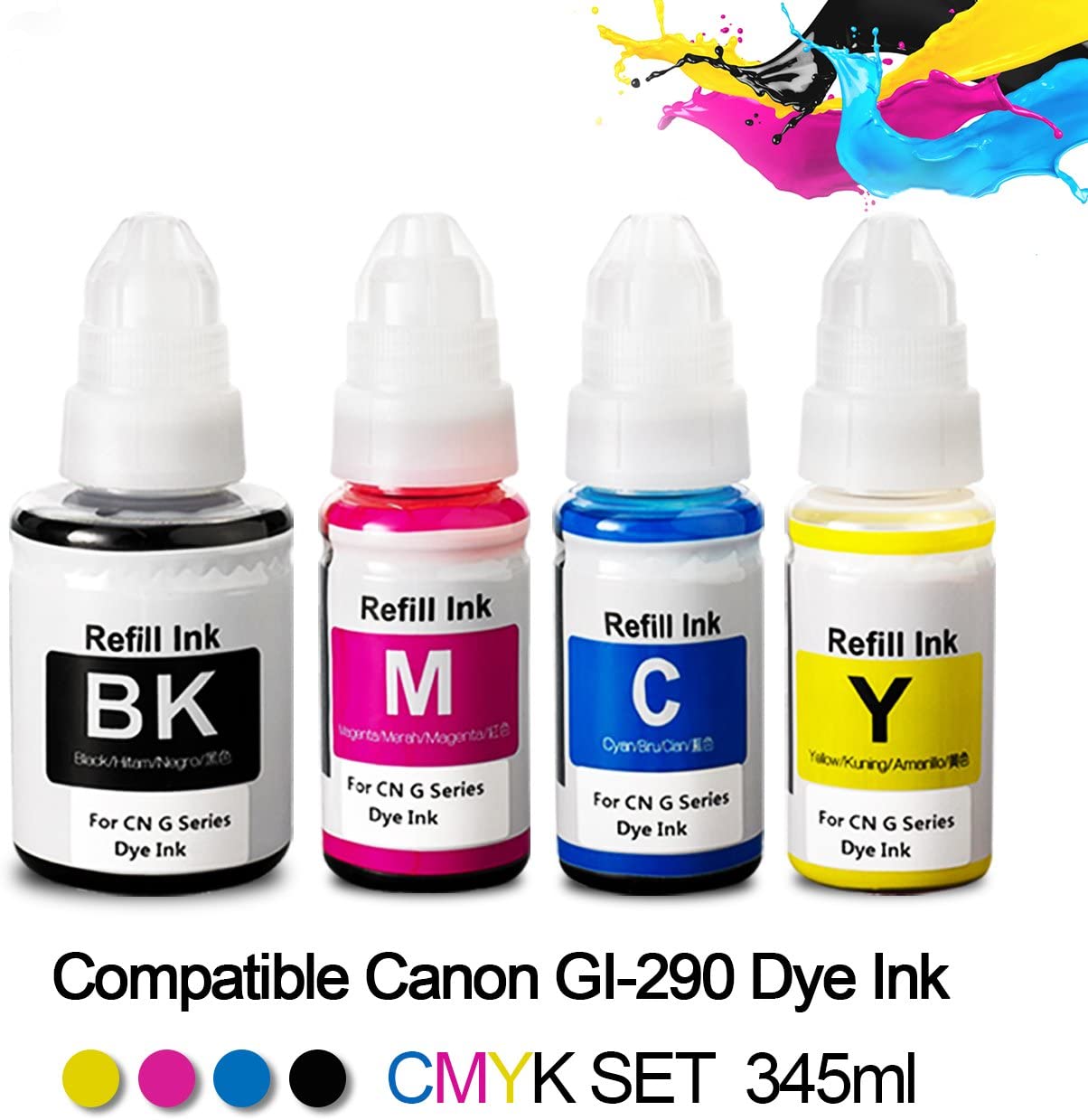Printers Jack Compatible Canon GI-290 Refill Ink Bottle Kit for Canon PIXMA G4200, PIXMA G3200, PIXMA G4210, PIXMA G2200, PIXMA G1200 Printers - printers-jack