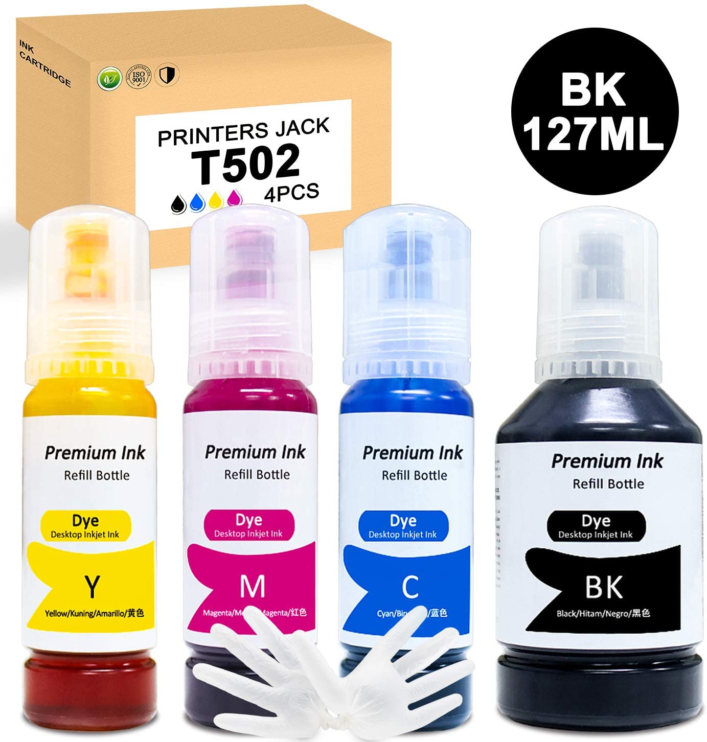 Printers Jack Compatible Epson T502 502 Refill Ink Bottle Kit for Epson EcoTank ET-2700 ET-2750 ET-2760 ET-3700 ET-3710 ET-3750 ET-3760 ET-4760 ET15000 ST-2000 ST-3000 ST4000 - printers-jack