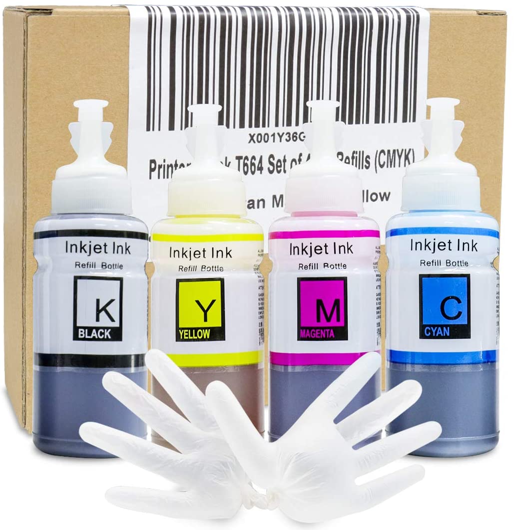 Printers Jack Compatible Epson T664 Refill Ink Bottle kit for Expression ET-2650, ET-2500, ET-2550, ET-2600 & Workforce ET-16500, ET-4500, ET-4550 Printers