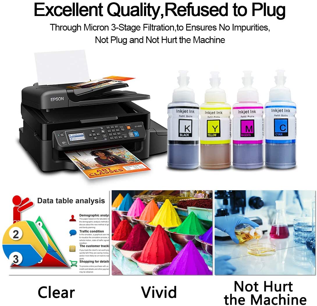 Printers Jack Compatible Epson T664 Refill Ink Bottle kit for Expression ET-2650, ET-2500, ET-2550, ET-2600 & Workforce ET-16500, ET-4500, ET-4550 Printers