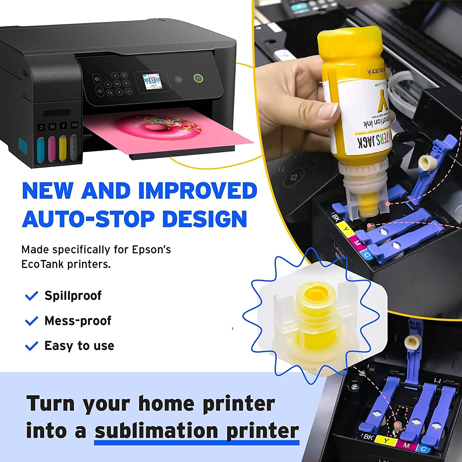 Printers Jack 4x100ml Black Sublimation Ink for Inkjet Printers C68 C88  C88+ WF7610 WF7010 WF7710 WF7110 WF3640 WF3610 