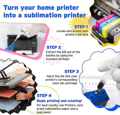 Black Printers Jack 4 Pack 400ML Sublimation Ink Replacement Colors - printers-jack