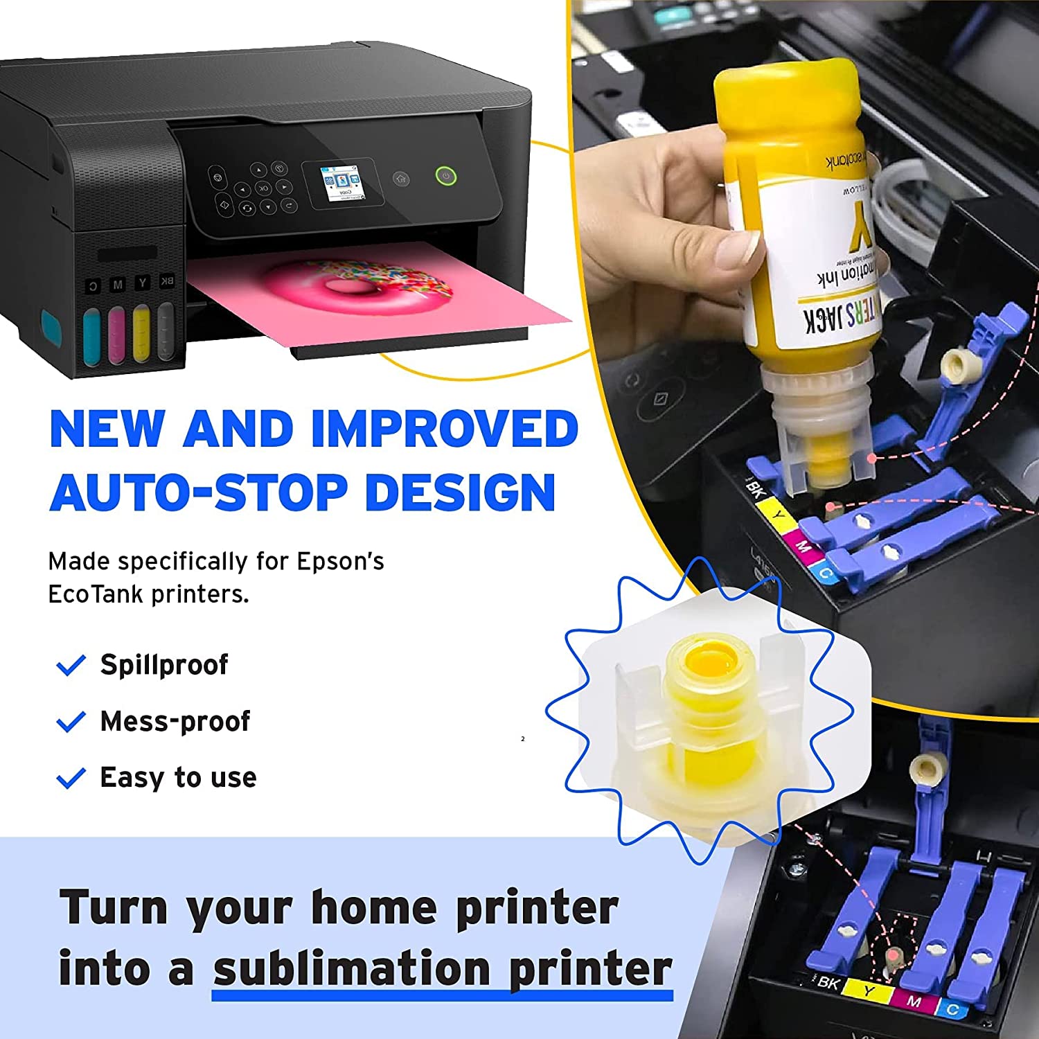 Printers Jack Sublimation Ink For Eco Tank Printer Black/Yellow/Cyan/Magenta