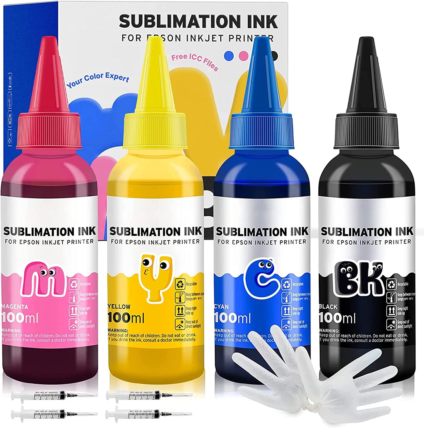 Multi-Color Printers Jack 4 Pack 400ML Sublimation Ink Replacement Colors